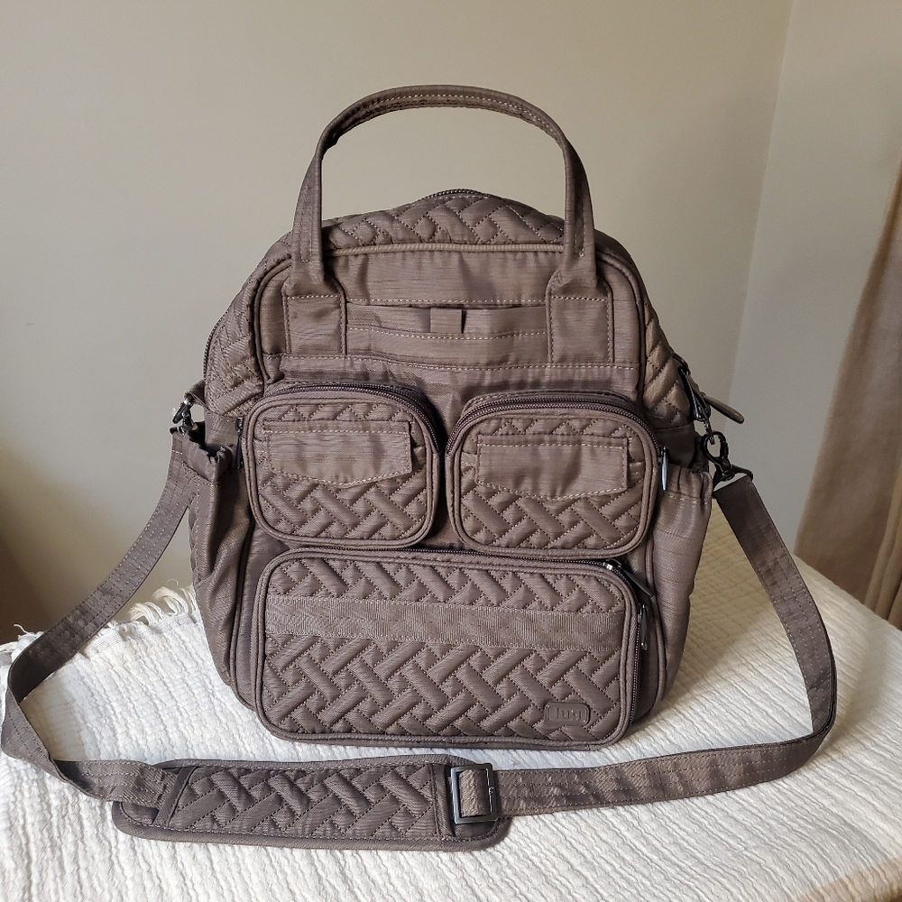 lug Quilted Crossbody Backpack in Taupe